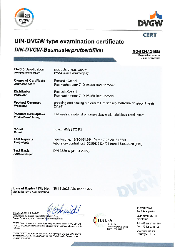 Examination Certificate DVGW novaphit® SSTC