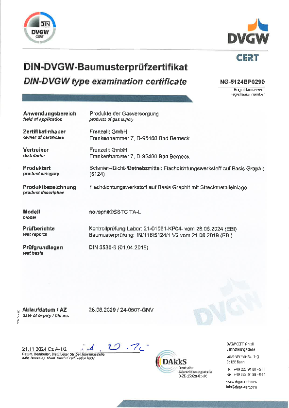 Prüfzertifikat DVGW novaphit® SSTCTA-L Prüfzertifikat DVGW novaphit® SSTCTA-L