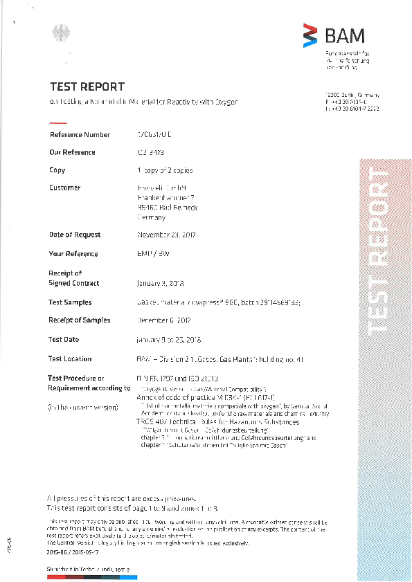 BAM Report for Oxygen novapress® 880