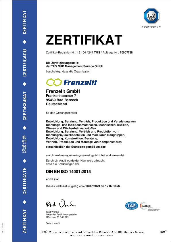 Zertifikat ISO 14001 Umweltmanagement