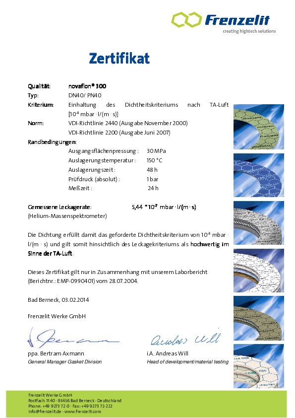 TA Luft Zertifikat novaflon®300