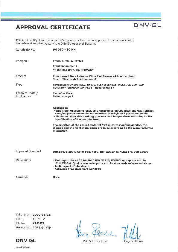 Approval Certificate Germanischer Lloyd novapress®