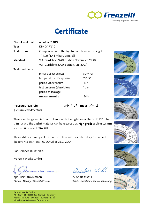 TA Luft Certificate novaflon® 300