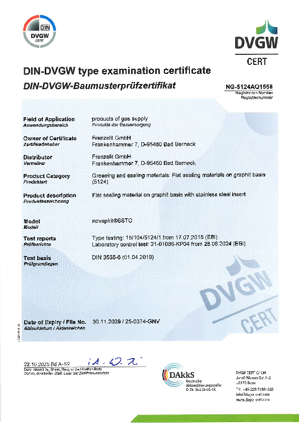Examination Certificate DVGW novaphit® SSTC Examination Certificate DVGW novaphit® SSTC