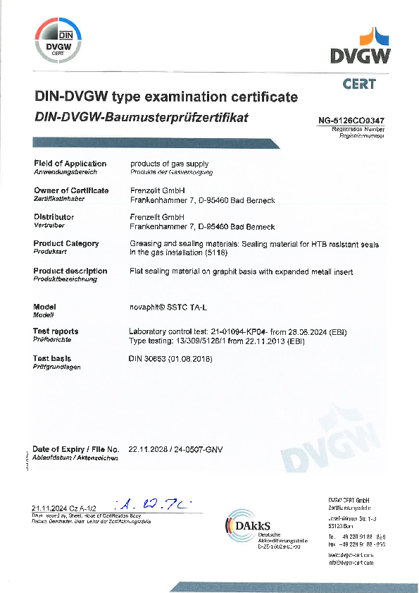 Examination certificate HTB DIN 30653 novaphit® SSTCTA-L Examination certificate HTB DIN 30653 novaphit® SSTCTA-L
