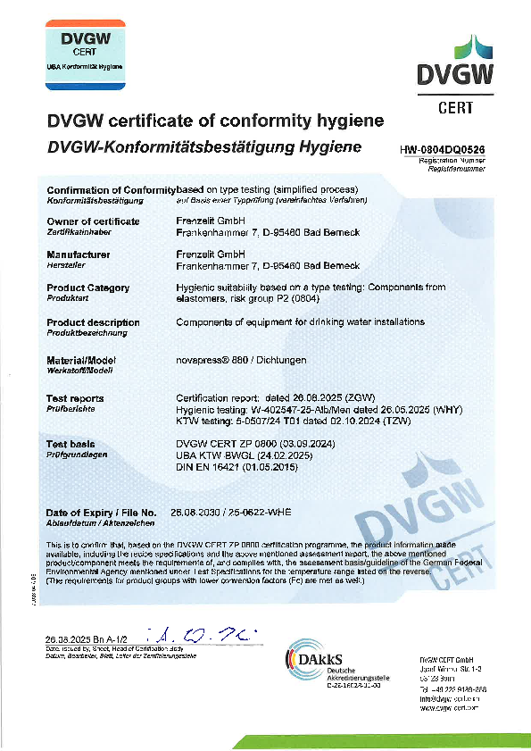 Hygiene Certificate novapress® 880 Hygiene Certificate novapress® 880