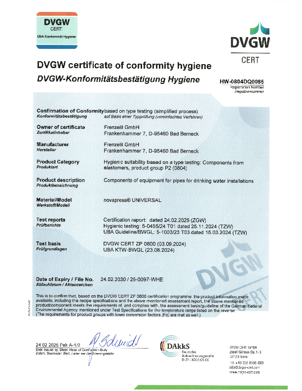 Hygiene Certificate novapress® UNIVERSAL