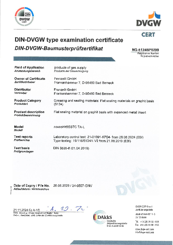 Examination Certificate DVGW novaphit® SSTCTA-L Examination Certificate DVGW novaphit® SSTCTA-L