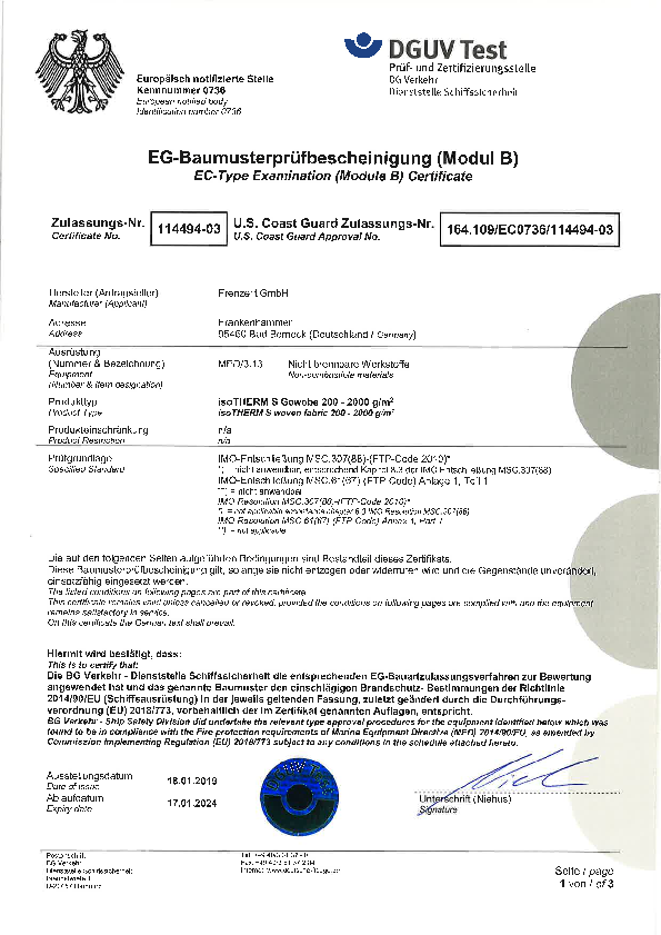 BG Verkehr_Dienststelle Schiffssicherheit_isoTHERM S Gewebe