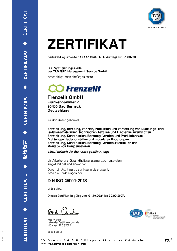 Zertifikat ISO 45001 Arbeits- und Gesundheitsschutzmanagement