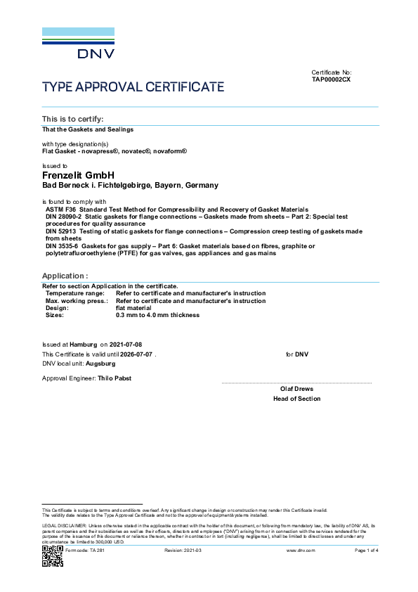 Approval Certificate DNV GL novapress®, novatec®, novaform®