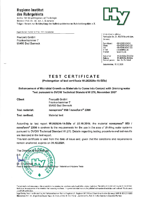 Certficate W270 novapress® 850