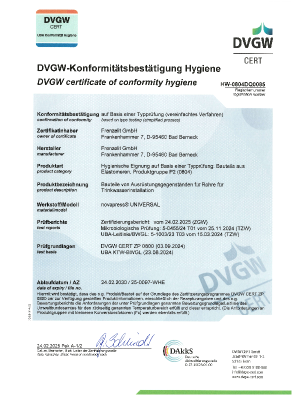 Hygiene Zertifikat novapress® UNIVERSAL