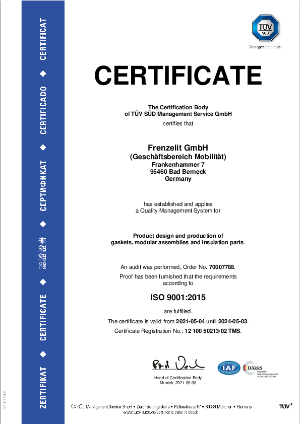 Certificate ISO 9001 Quality management