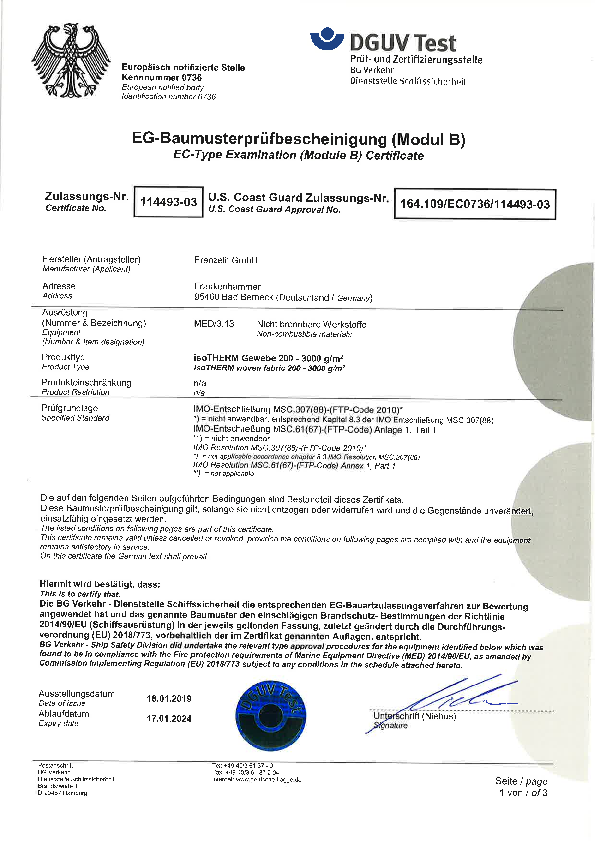 BG Verkehr_Dienststelle Schiffssicherheit_isoTHERM 800 Gewebe