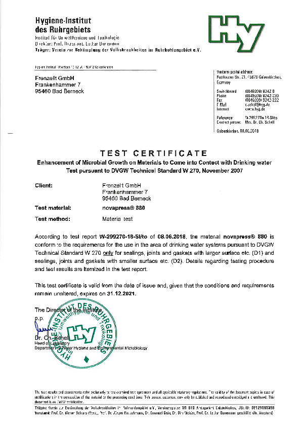 Certificate W270 novapress® 880
